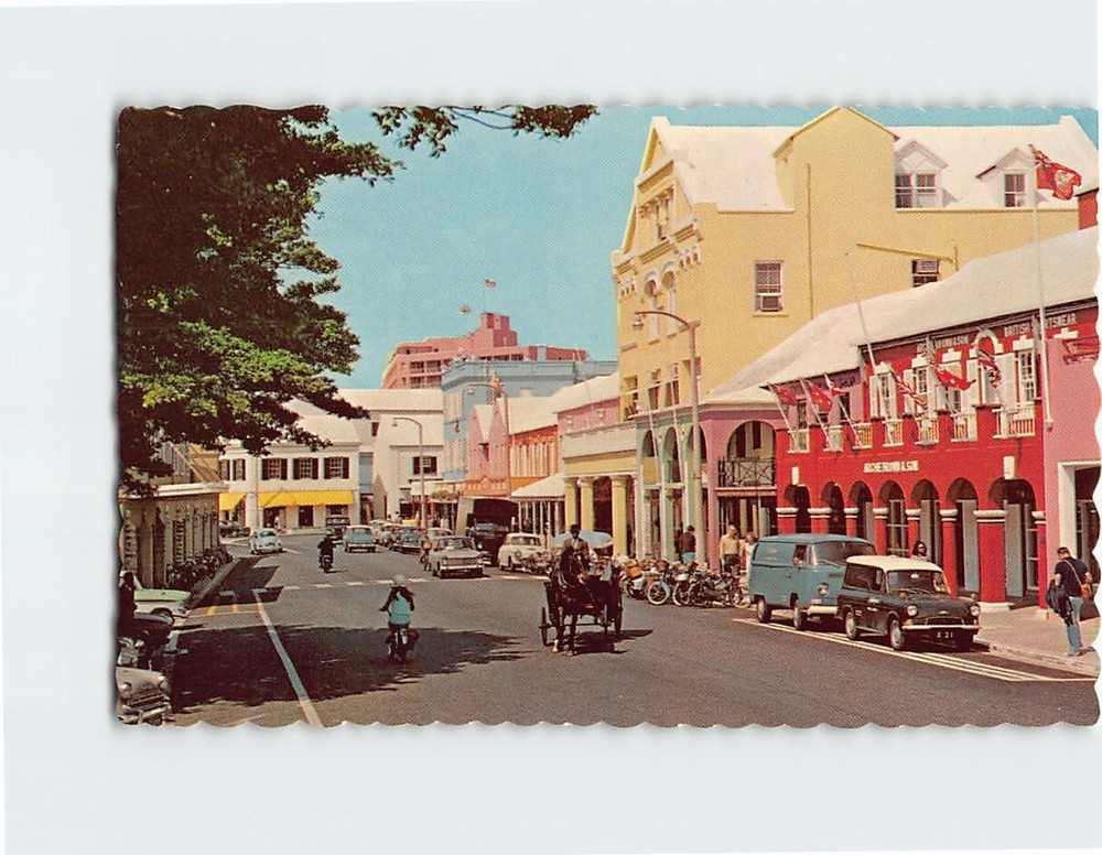 Postcard Looking West Along Front Street Hamilton Bermuda
