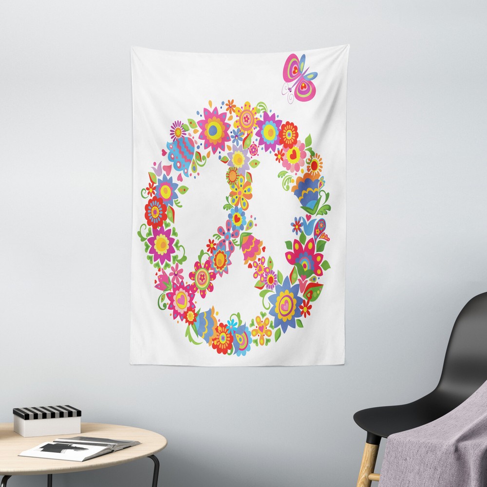 Colorful Tapestry Peace Equality Flower Print Wall Hanging Decor