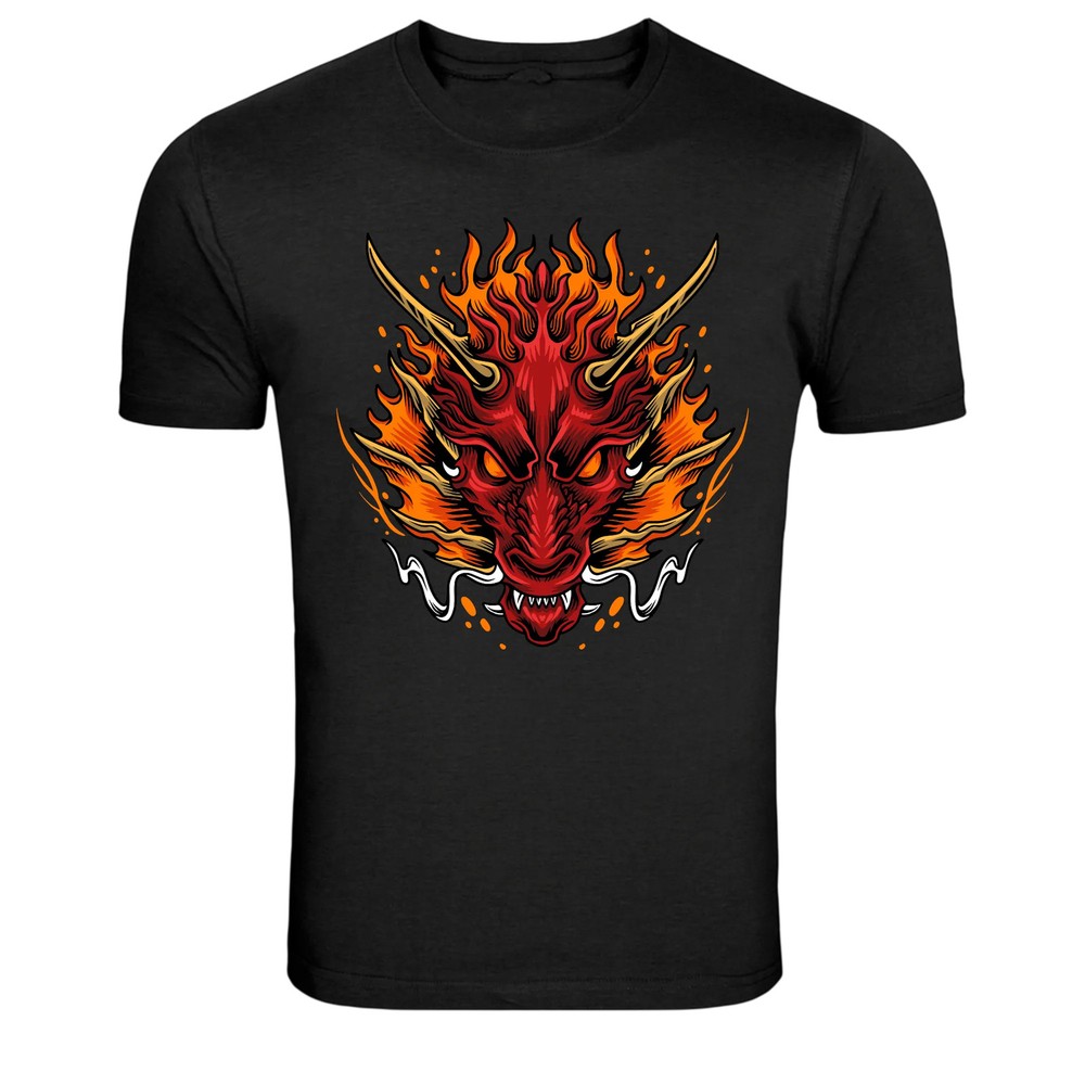 Flaming Dragon Head Fire Beast Graphic T-Shirt