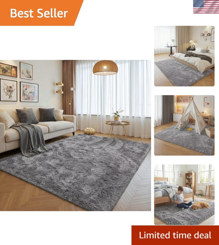 Luxurious 8x10 FT Fluffy Area Rug - Soft & Stylish Non-Slip Carpet in Grey
