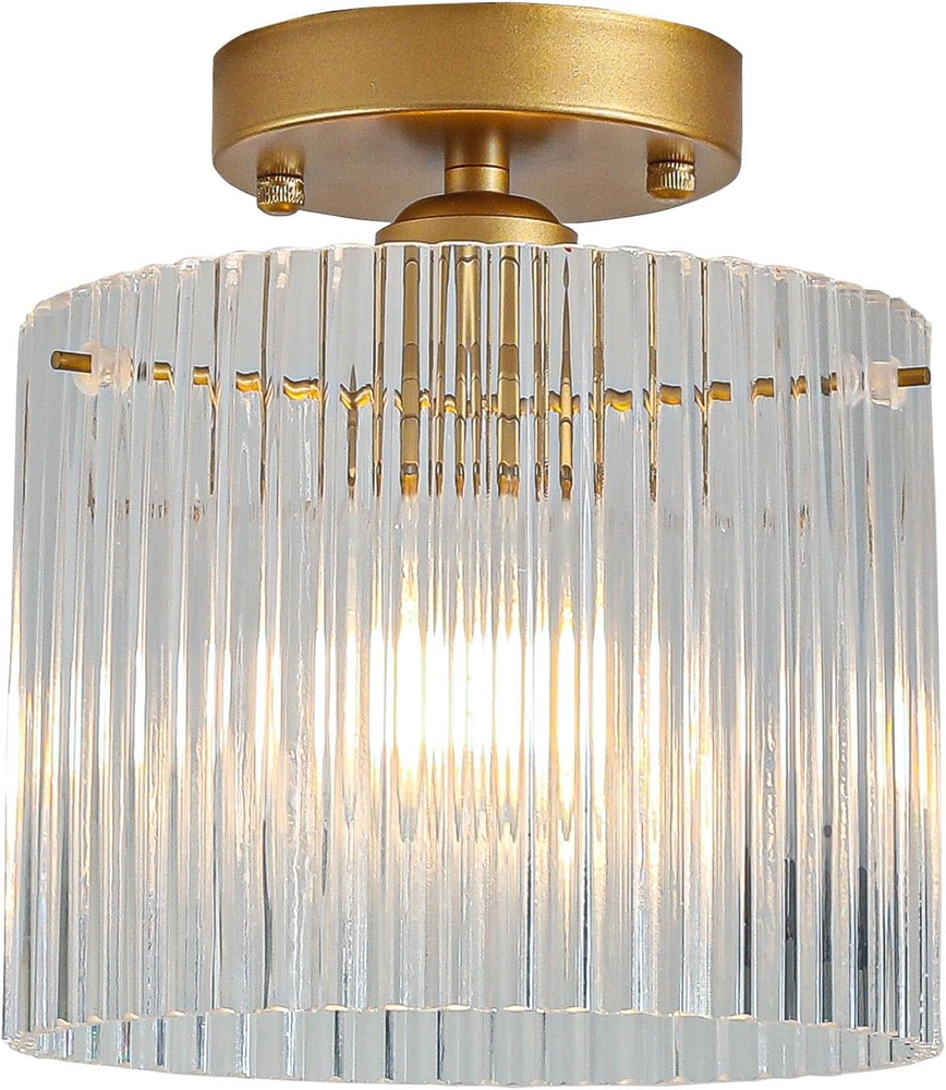 Modern Semi Flush Mount Ceiling Light, Industrial Clear Glass Ceiling Light Fixt