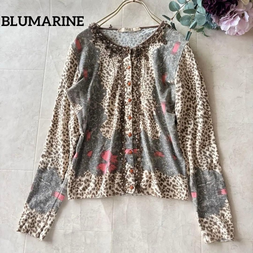 BLUMARINE Leopard Print Long Sleeve Cardigan Size M