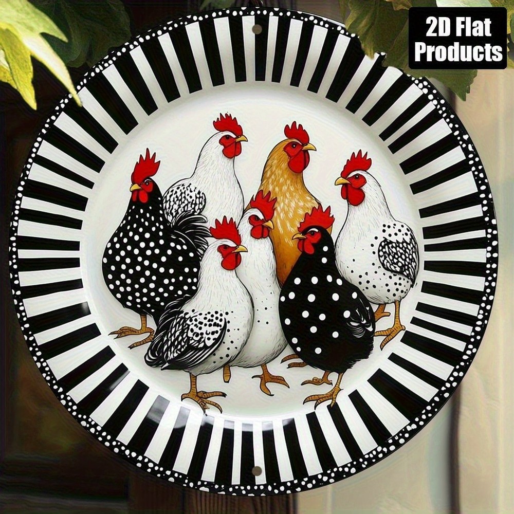 Vintage Farmhouse Red Comb Rooster Hen Black White Wall Decor