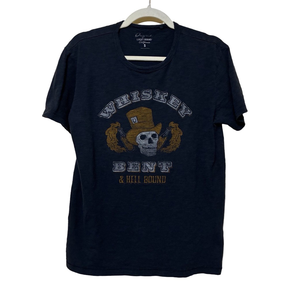 Lucky Brand Whiskey Bent & Hell Bound Graphic Tee Men’s S Chacoal Short Sleeve