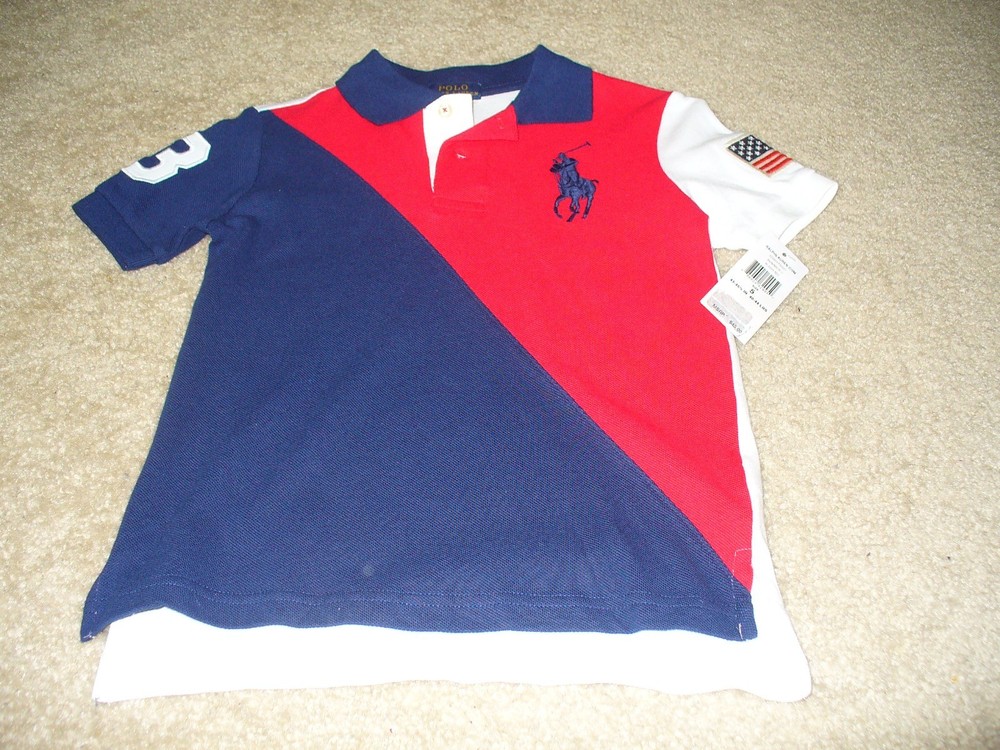New! Ralph Lauren Size 5 Boys Red/Blue/White Big Pony Short sleeve Polo