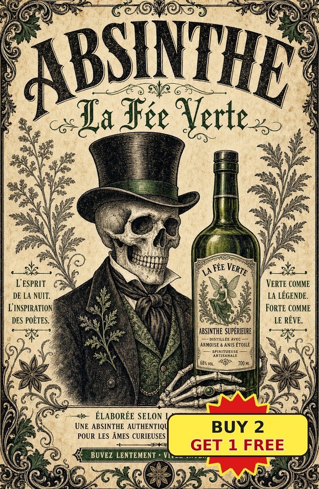 Vintage Absinthe Logo Tin Sign Retro Alcohol Bar Pub Club Metal Plaque 8x12-image