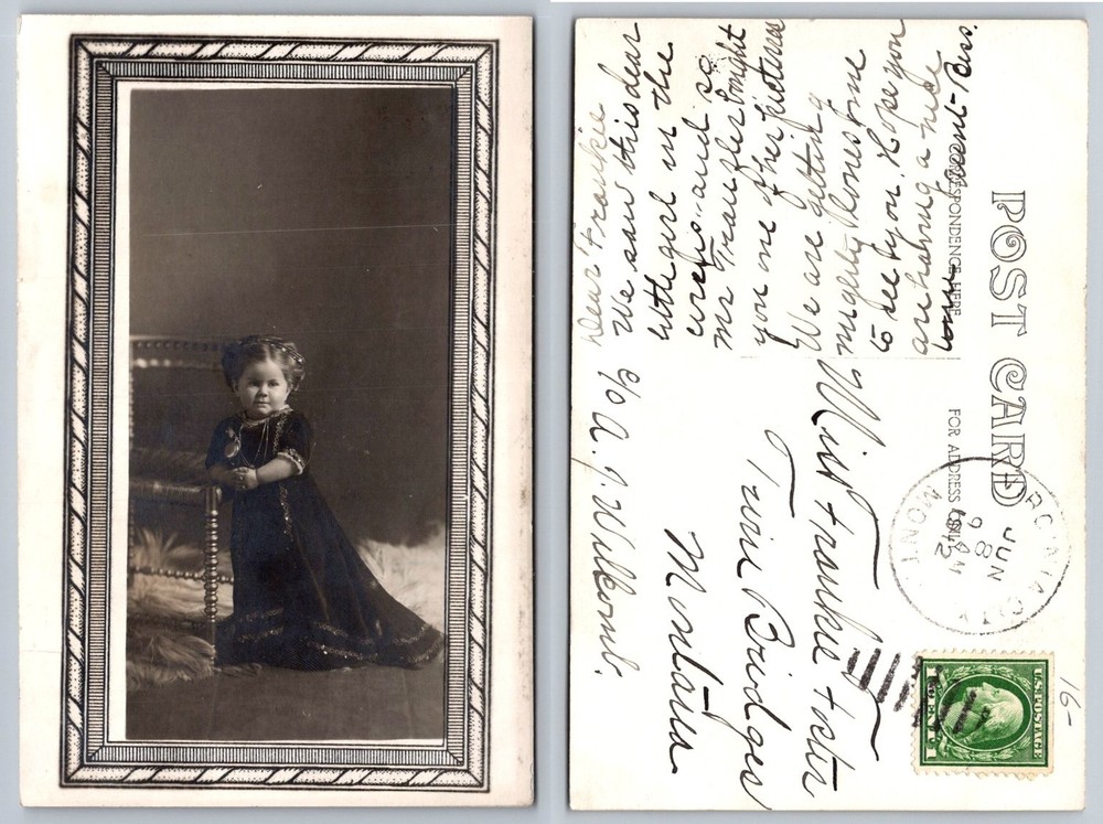 RPPC Little Girl Portrait Fancy Dress Red Lodge Montana Postcard 1912