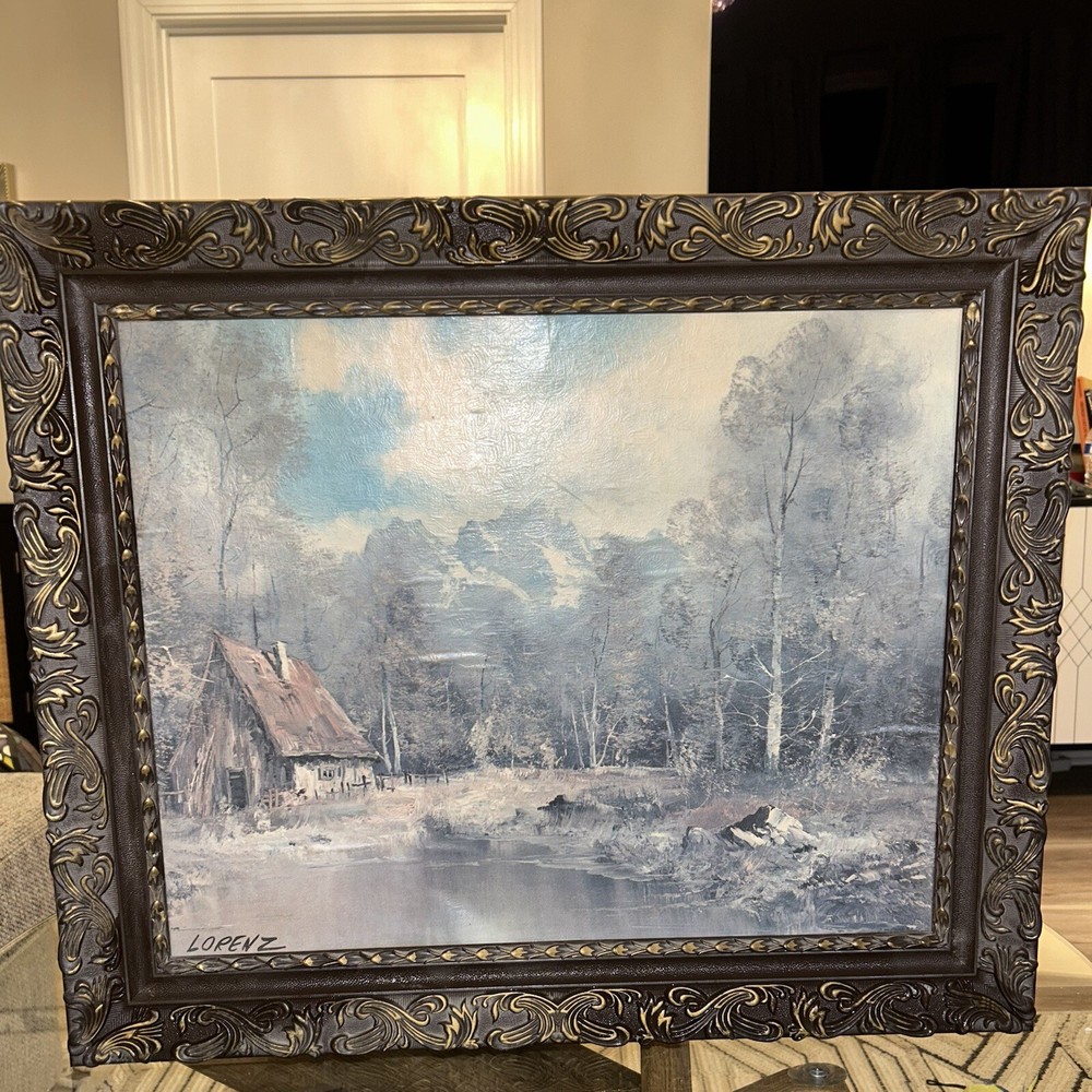 Framed Vintage 1960s Textured Winde Fine Prints Lakeside Sentinel Richard Lorenz