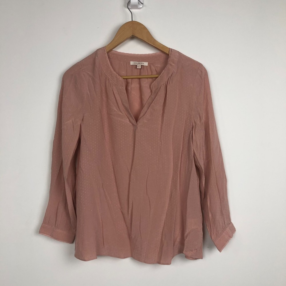 Skies Are Blue Women's Long Sleeve V Neck Shirt Lightweight Muted Pink Size XS