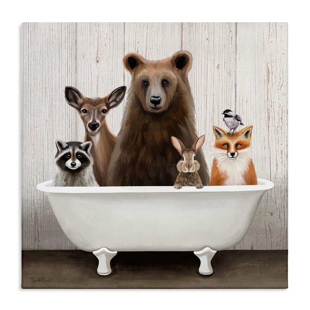 Woodland Creatures Antique Bathtub Wall Art by Elizabeth Tyndall