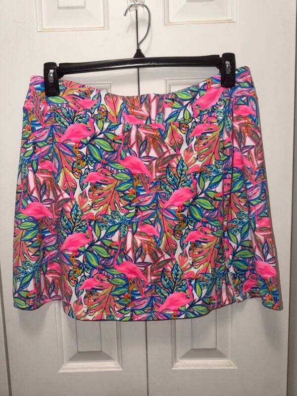 Women's LULU B Pink Flamingo Print Athletic Skort Skirt-Size Large-EUC