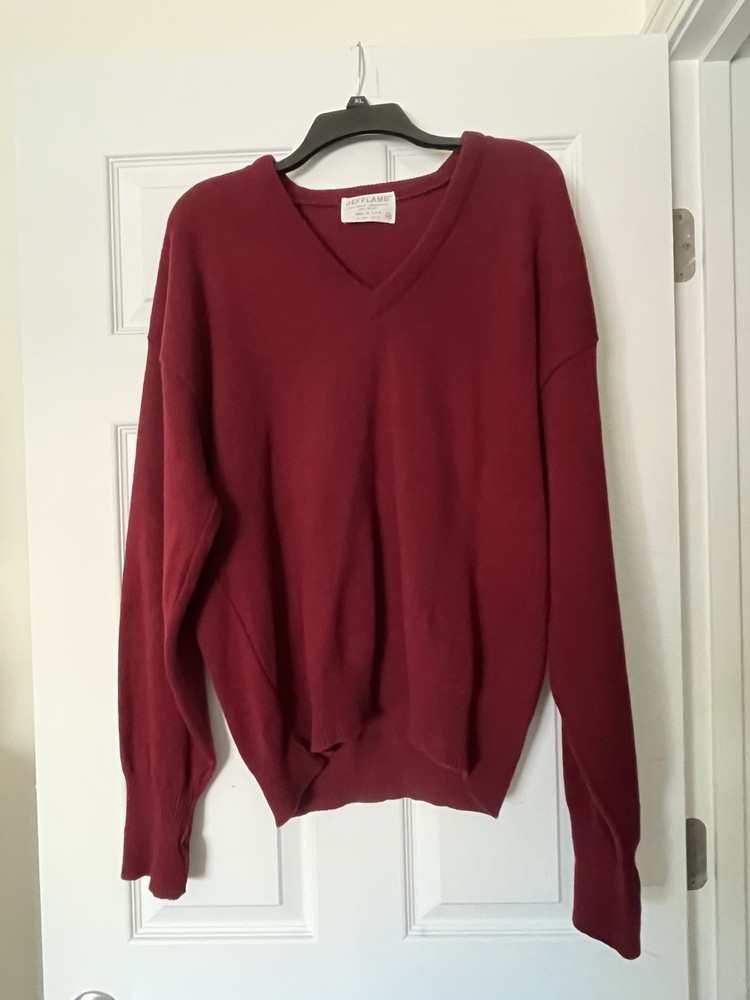 JEFFLAMB Lord Jeff  Virgin Lambswool Sweater Made In USA Vintage Men’s M, Red