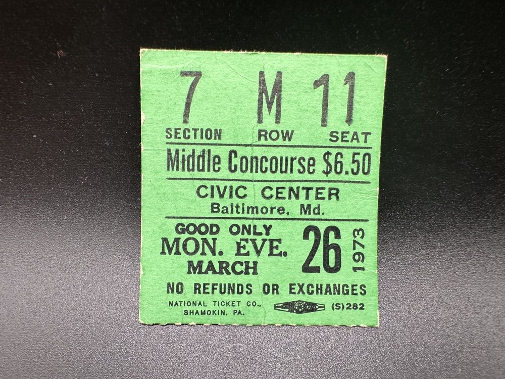 Grateful Dead Concert Ticket, Civic Center, Mar. 26 1973