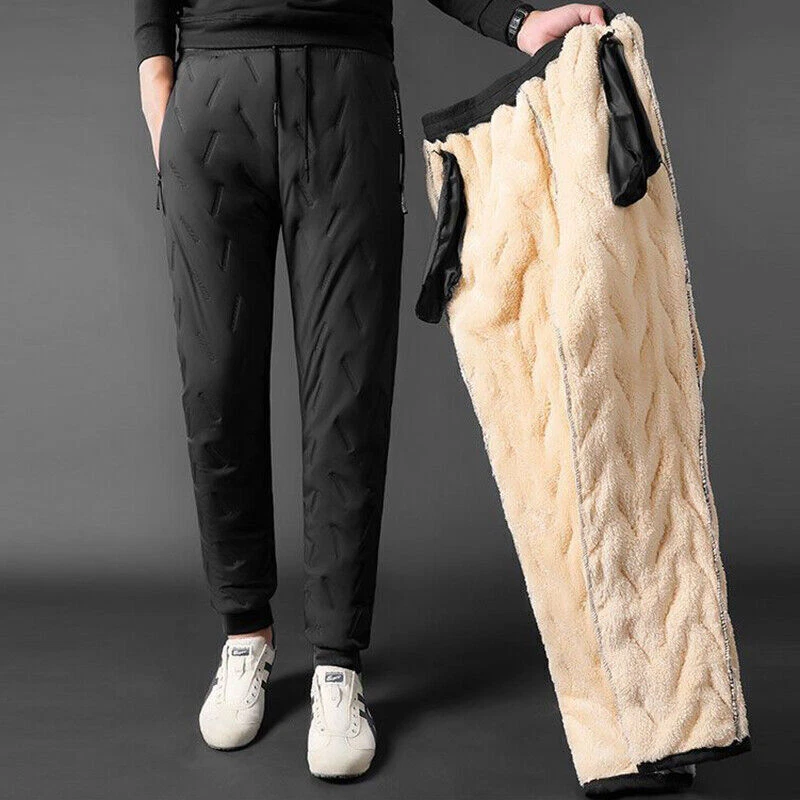 Men's fleece warm pants lined with waterproof sports winter warm pants-