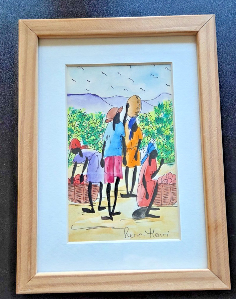 Small Pierre Henri Watercolor Painting Hatian Scene Artist Signed