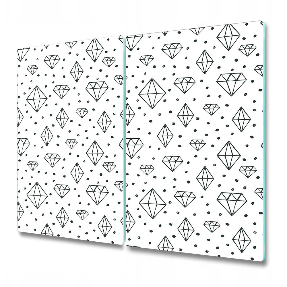 Tempered Glass Kitchen Chopping Board Hand Drawn Diamonds and dots Black & White