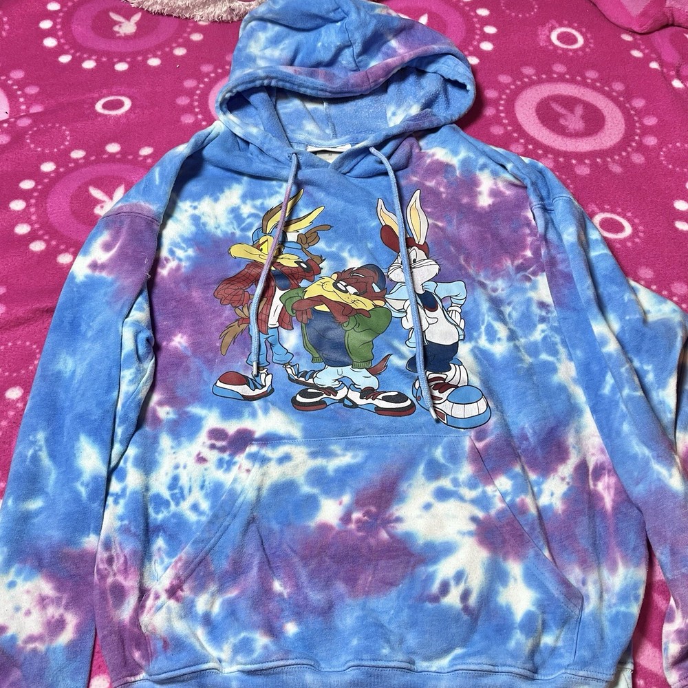 Vintage Tie Dye Looney Tunes Hoodie Blue Purple Medium