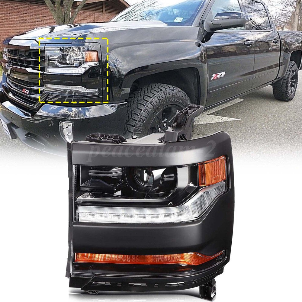 For 2016-2018 Silverado 1500  Black Driver Side Headlight HID/Xenon Headlamp