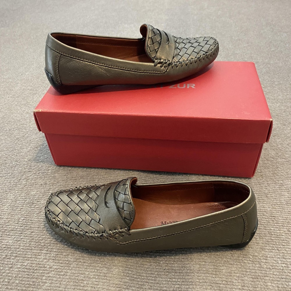 Robert Zur Petra Shoes Womens Size 8.5 N Bronze Leather Woven Moc Flats Loafers