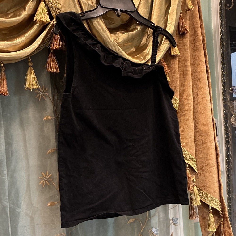 Faded Glory Girls Black One Shoulder Ruffle Sequin Tank Top XL/XG 14-16 FG24T380