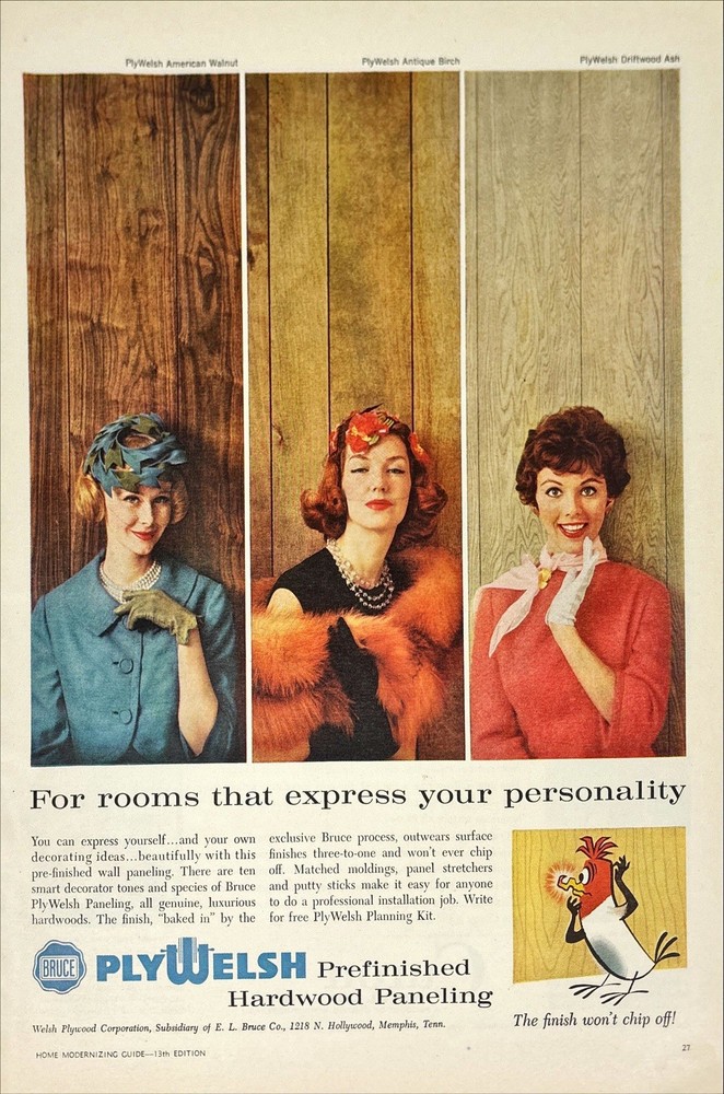 PlyWelsh Prefinished Hardwood Paneling Vintage Print Ad 1959