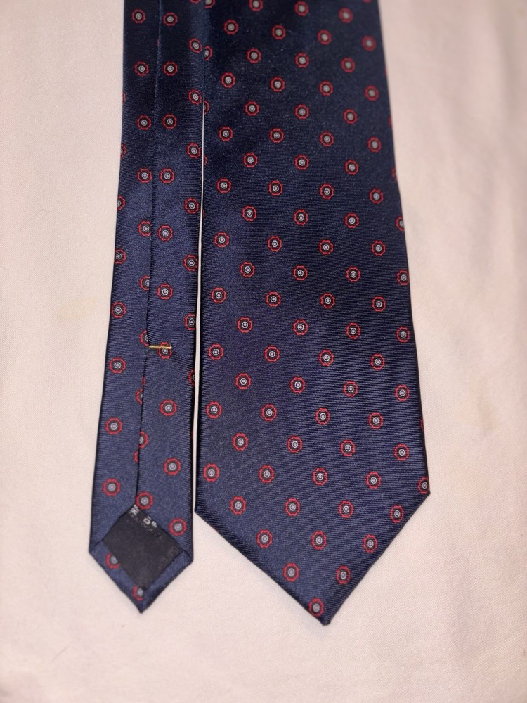 Vern Decker Men’s Necktie Dark Blue Red Donut Pattern Silk Tie