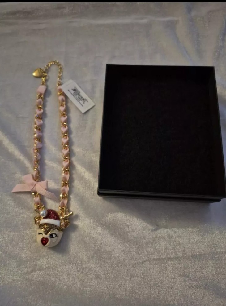 Betsey Johnson Faux Stone Jingle Bell Bling Reindeer Pendant Necklace