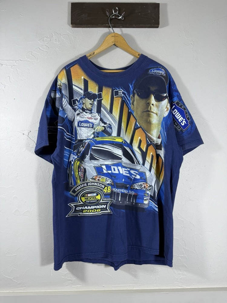 VTG Jimmie Johnson All Over Print NASCAR Racing Graphic Tee Lowes #48 XXL 2XL