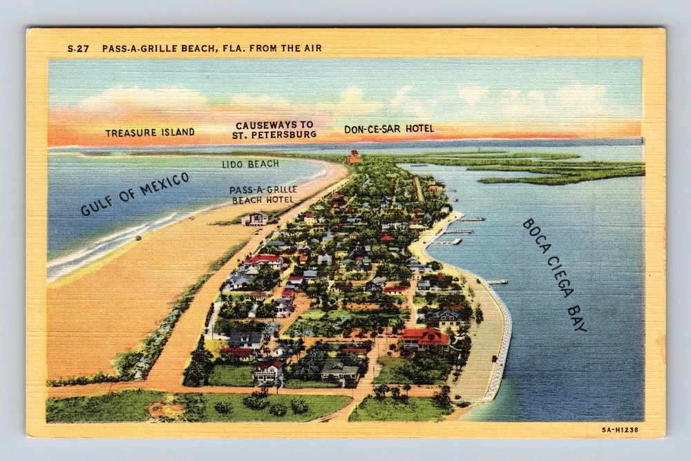 Pass A Grille Beach FL-Florida Aerial Of Town Area Vintage Postcard