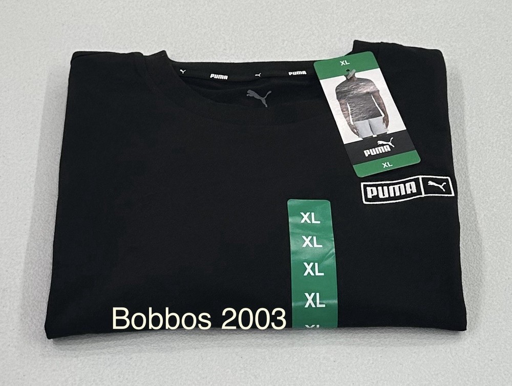 Puma Men's Short Sleeve Crew Neck Logo Tee, Black, Size XL