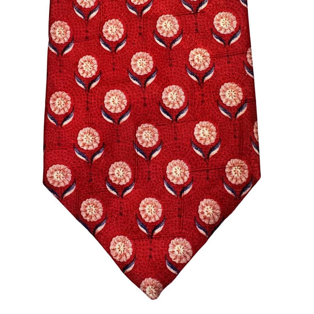 Ermenegildo Zegna Mens Red Floral Medallion Silk Tie Made in Italy Classic Width