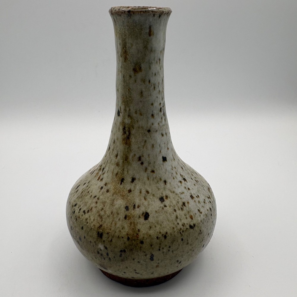 Vintage Studio Pottery Speckled Glaze Signed Stoneware Bud Vase