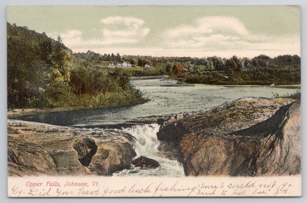 1908 Upper Falls Johnson VT Postcard - Scenic River Waterfall Vermont Posted