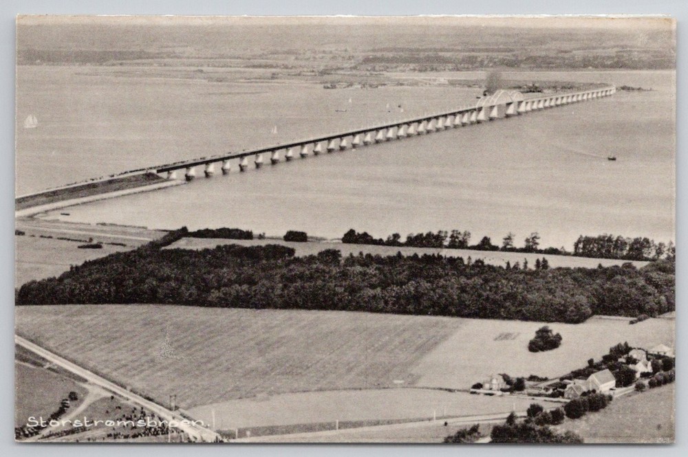 Storstrøm Bridge Denmark Aerial View RPPC Vintage Postcard O.P.O.