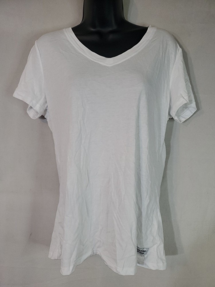 Calvin Klein Performance Quick Dry Women's V-Neck White T-Shirt Size Large