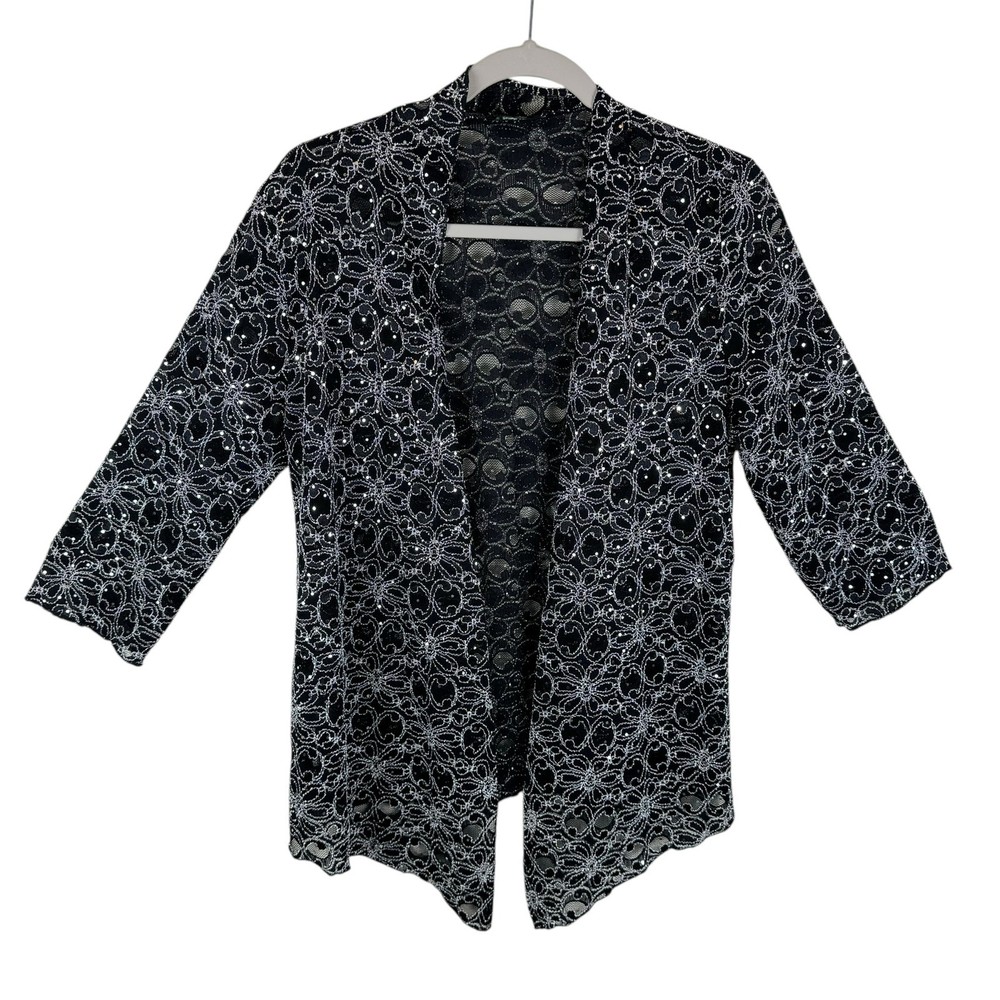 Shannon Ford New York Lace Floral Embroidered 3/4 Sleeve Open Sheer Blouse Sz L