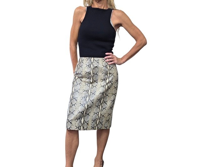 Vintage ISDA & Co Leather Snakeskin Pencil Midi Skirt Y2K Size 4
