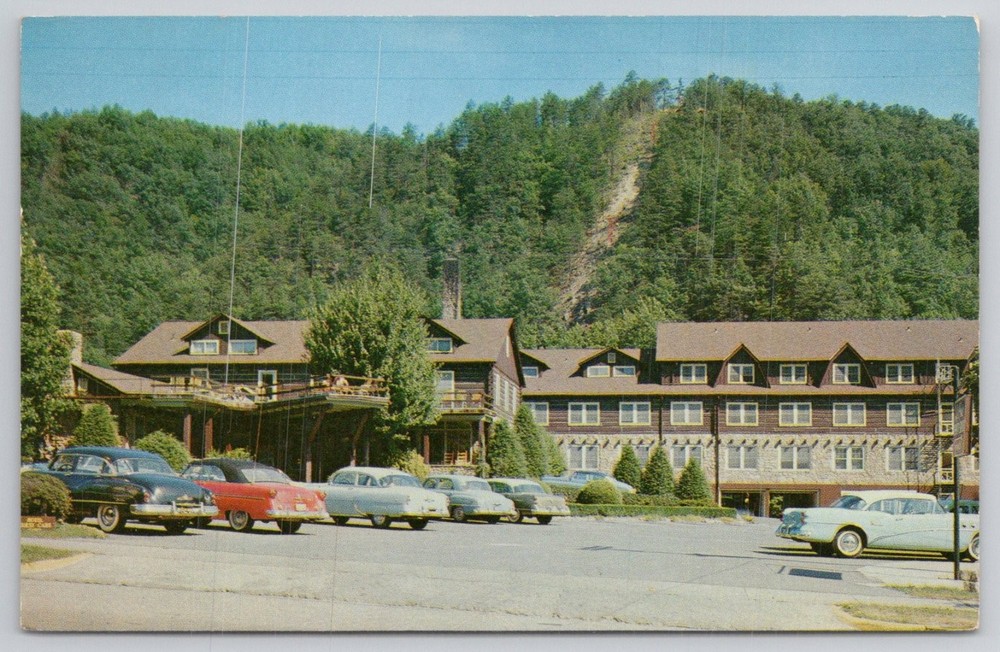 1956 Gatlinburg Inn Postcard TN Great Smoky Mountains Vintage Cars Posted