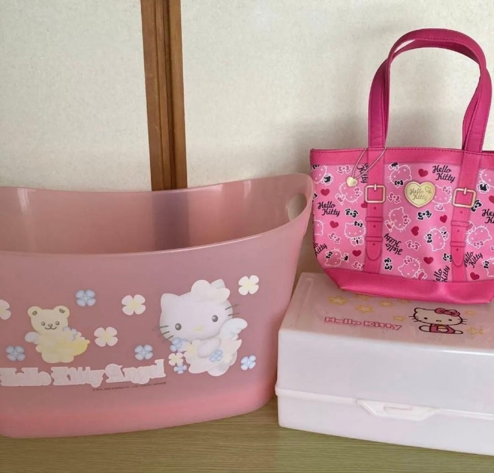Hello Kitty Heisei Retro Tote Basket Box Storage Bulk Sold 3 Items