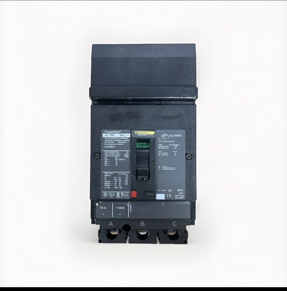 HJA36070 70 Amp 600V 3 Pole Square D PowerPact I-Line Circuit Breaker