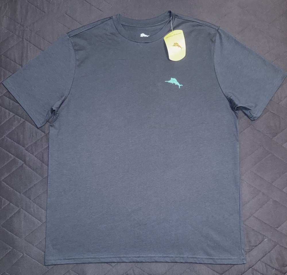 Tommy Bahama Men's Navy Blue Short Sleeve T-Shirt with Blue Marlin Logo Medium