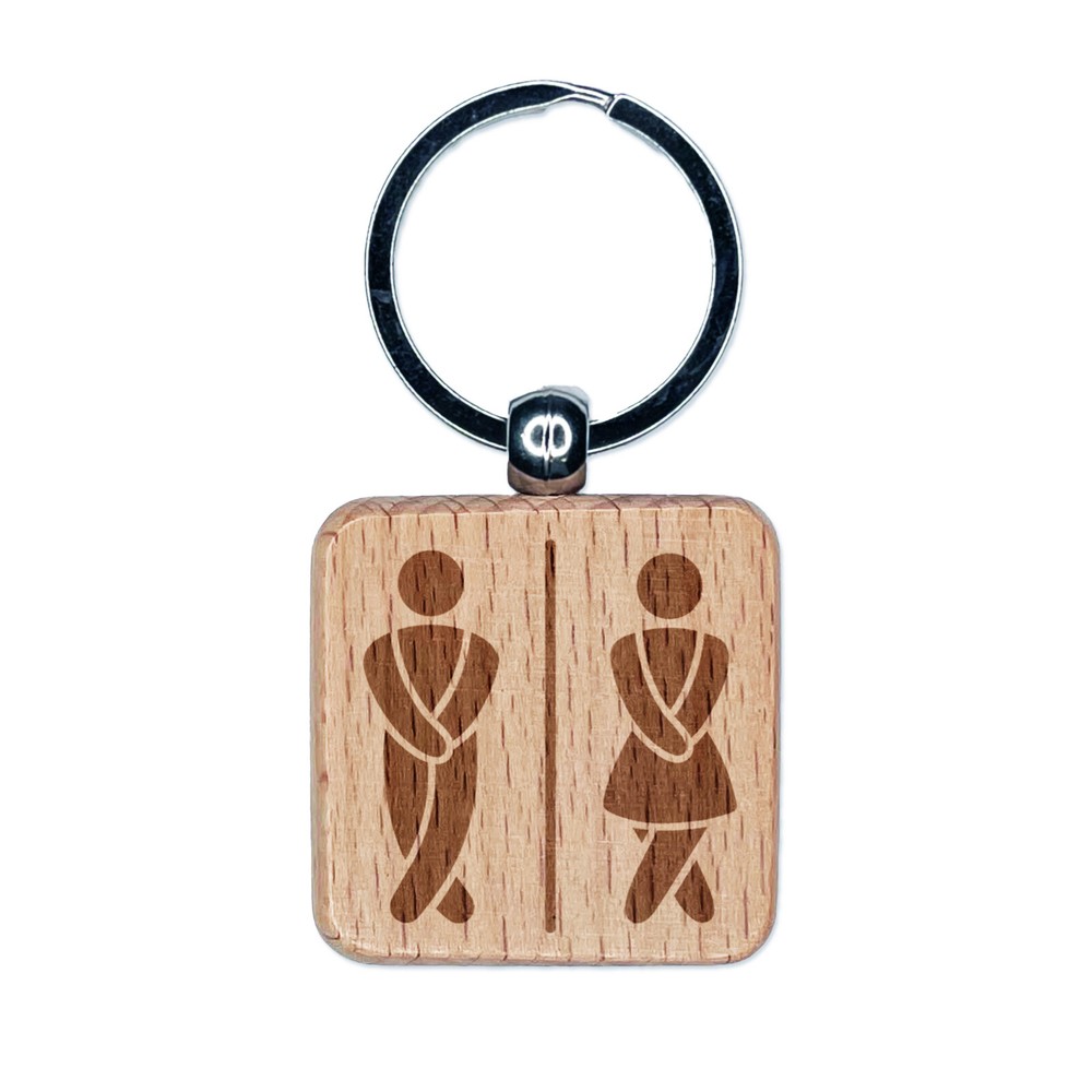 Funny Bathroom Unisex Men Women Engraved Wood Square Keychain Tag Charm