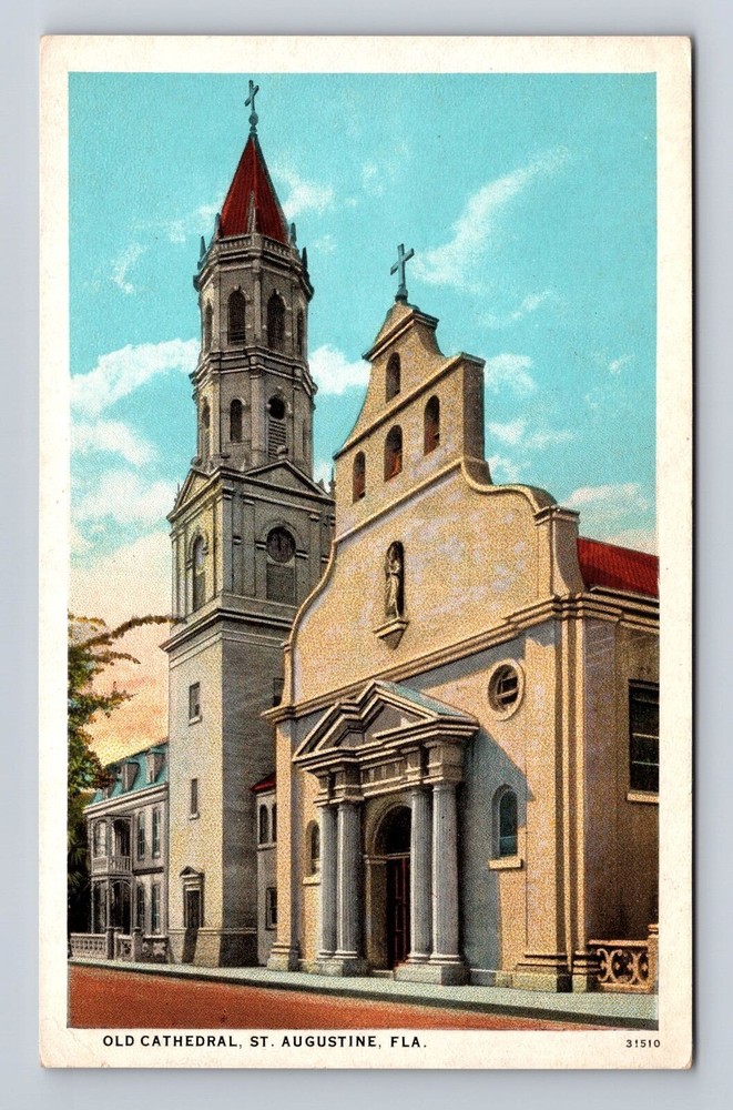 St Augustine FL-Florida, Old Roman Catholic Cathedral, Vintage Souvenir Postcard