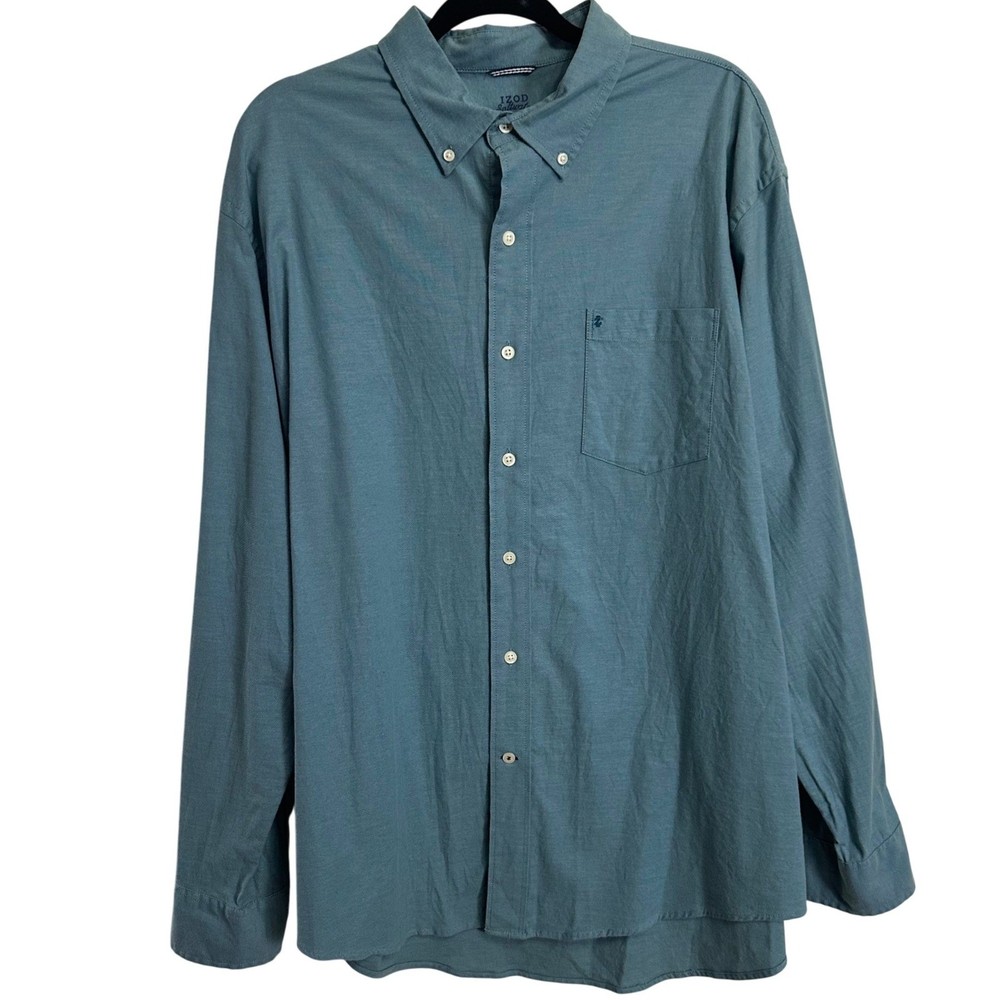 IZOD Button Down Shirt Mens XL Teal Blue Saltwater Stretch Long Sleeve