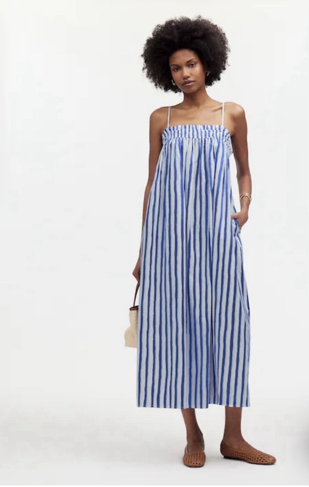 Madewell Ruffle A-Line Midi Dress In Stripe Poplin Size XL NWT