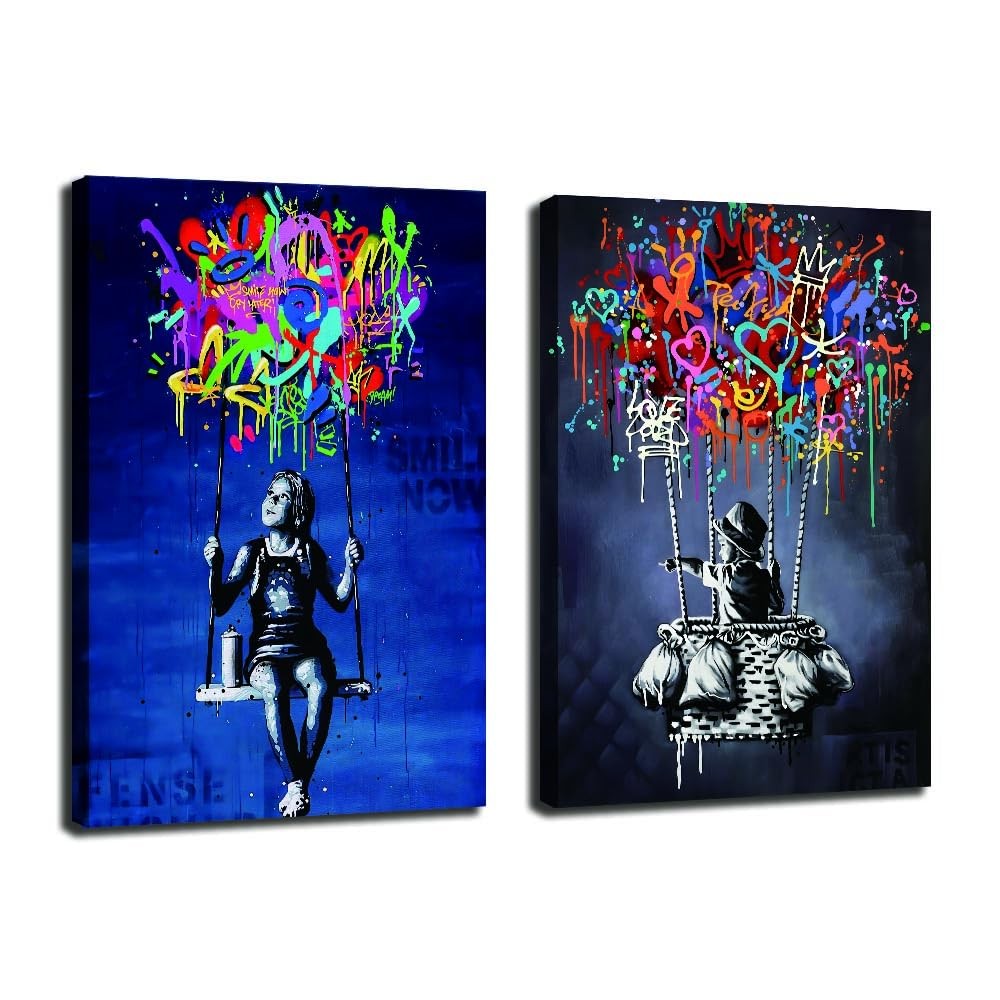Framed Banksy Street Graffiti Wall Art Decor Large Abstract Pictures Canvas P...-image