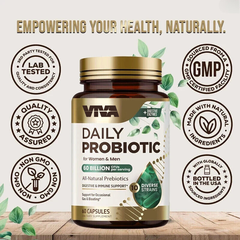 Probiotic supplements, 60 billion CFU capsules