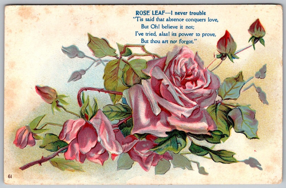 Antique Postcard Rose Leaf Poem 1910s