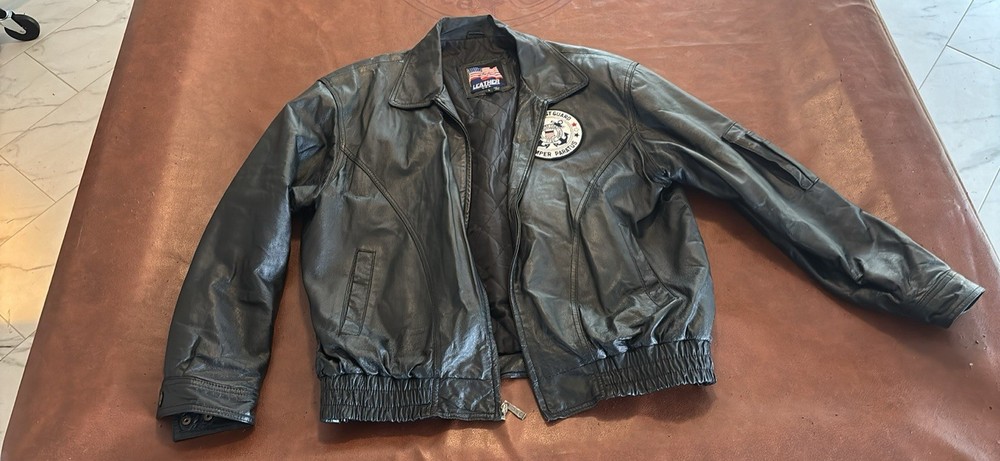 Genuine Leather Coast Guard Embroidered Jacket Men's Large