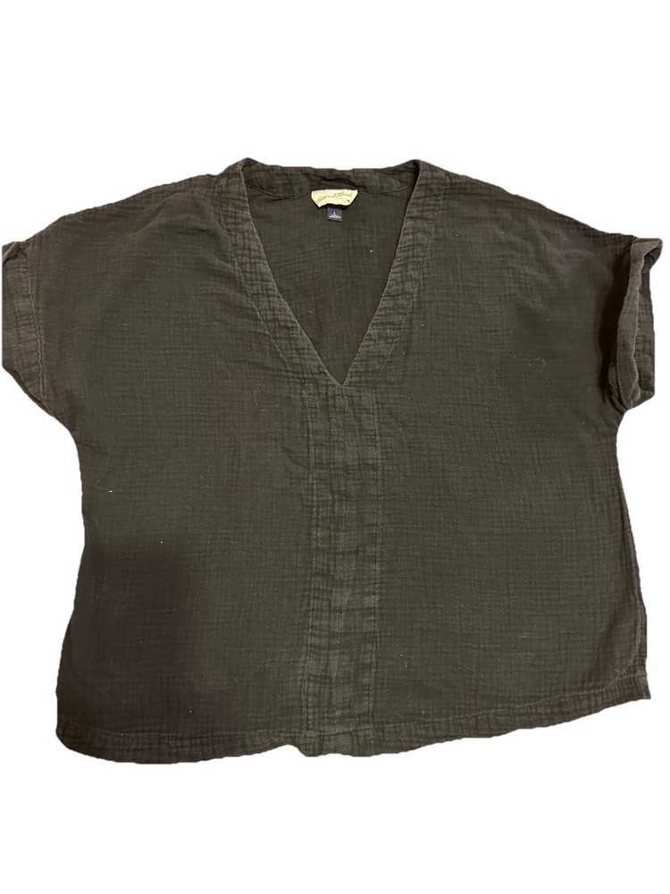 Universal Thread Womens  Black Top Short Sleeve V Neck Gauze Cotton  Sz L